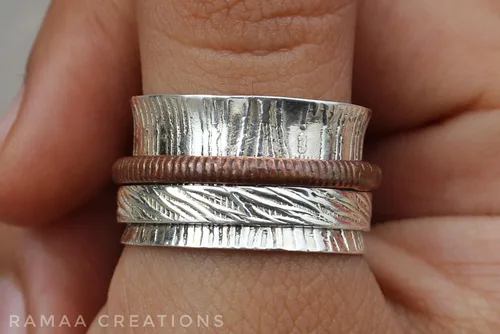 Miniatura 3 de Sterling Silver Spinner Ring Anxiety Silver and Copper Spinner Ring Fidget Spinner Ring for Women Handmade Two Spinner Ring Sterling Silver