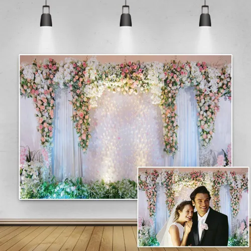 Telón de fondo floral de boda de 10 x 8 pies, cortina de escenario blanco de rosa rosa para fotografía de despedida de soltera, boda, fiesta,