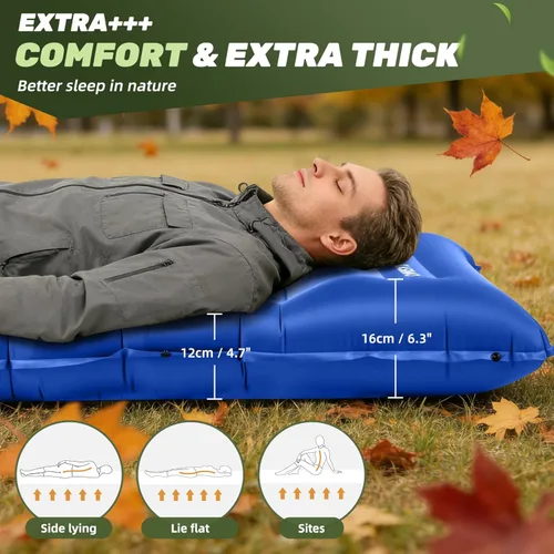 Miniatura 4 de KASIMO Colchoneta de dormir ultra gruesa de 6 pulgadas con almohada y bomba de pie integrada, almohadilla inflable ultraligera para mochileros