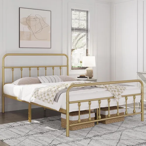 Miniatura 3 de Yaheetech Base de cama clásica de metal con base de colchón con estilo victoriano, cabecera, estribo, debajo de la cama, no necesita somier