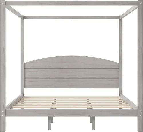 Miniatura 8 de Linique Cama de plataforma tamaño King con cabecera y patas de soporte, marco de cama King de madera con cuatro pósteres, no requiere somier, gris