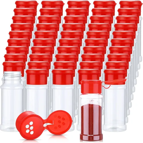 50 botellas de plástico de 3.5 onzas líquidas para especias con tapa, recipiente vacío transparente para almacenar hierbas, polvos, cocina,