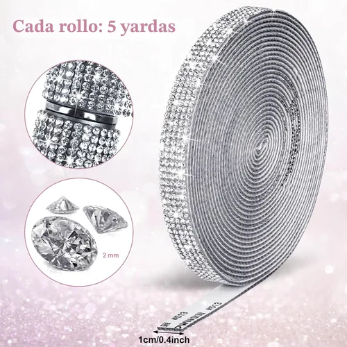Miniatura 2 de Cintas autoadhesivas de diamantes de imitación de 5 yardas, tiras de diamantes de imitación plateadas, calcomanías de diamantes de imitación