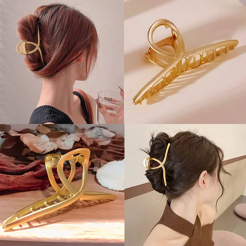 Miniatura 4 de AIBEE Pinzas grandes de metal para el cabello, 4 pinzas antideslizantes grandes doradas con fuerte sujeción para cabello grueso y fino para mujeres
