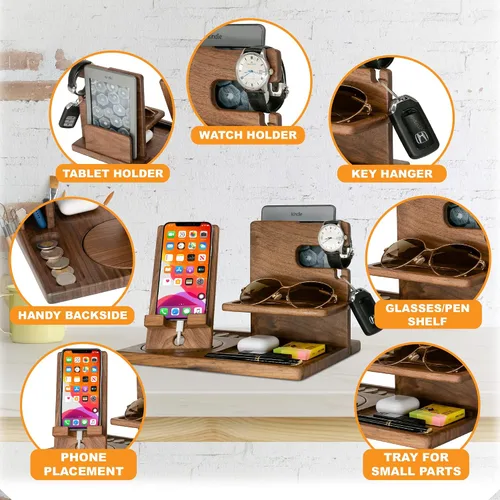 Miniatura 4 de Regalo militar personalizado, organizador de mesita de noche, estación de acoplamiento de teléfono de madera, regalos personalizados