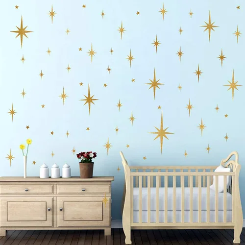 Miniatura 3 de Calcomanías de pared de estrellas para habitación de niñas (116 unidades), calcomanías de pared brillantes para pegar y despegar estrellas, 6