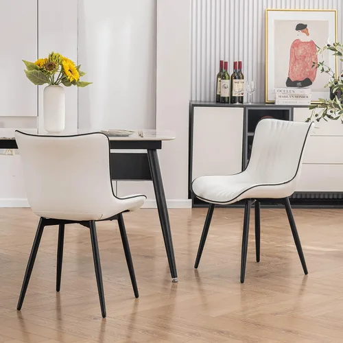 Miniatura 7 de YOUTASTE Juego de 2 sillas de comedor, modernas de mediados de siglo, tapizadas de piel sintética, con patas de metal negro, silla decorativa sin