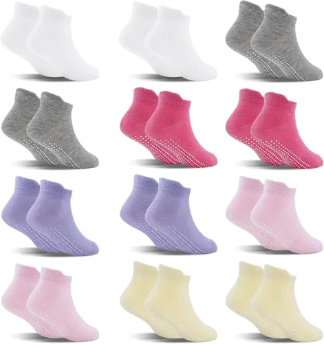 SkiBeaut 12 pares de calcetines antideslizantes para niños y niñas con agarres, calcetines antideslizantes para niños pequeños de 1 a 7 años