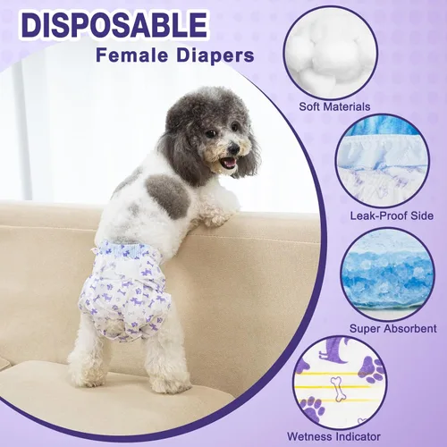 Miniatura 2 de Pet Soft Pañales desechables para perras – Pañales desechables para perritos con indicador de humedad, pañal para cachorros y gatos súper