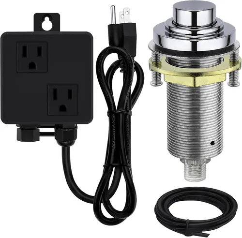 Miniatura 10 de Kit de interruptor de aire SinkTop con botón largo de latón dorado (latón completo) para eliminación de basura Un negro mate
