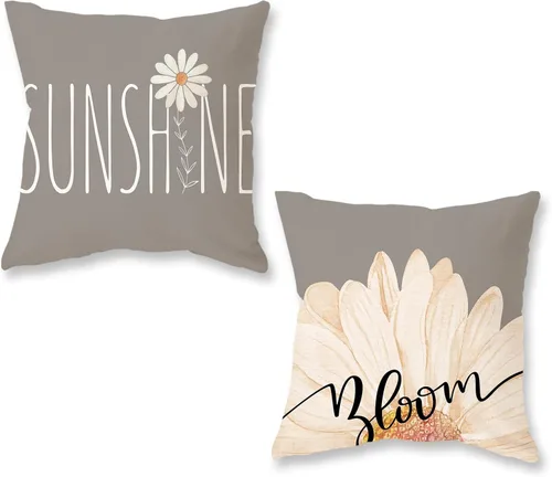 Miniatura 7 de ONWAY Juego de 2 fundas de almohada lumbar de primavera y verano de 16 x 16 pulgadas, fundas de almohada decorativas de margaritas de color amarillo