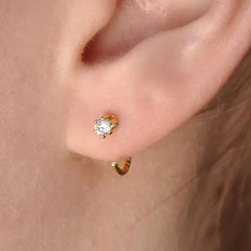 Miniatura 10 de Half Huggie Birthstone Gold Hoop Earrings for Women Tiny Cartilage Stud Piercing Earring Hypoallergenic Earring Screw Back Dainty Hug