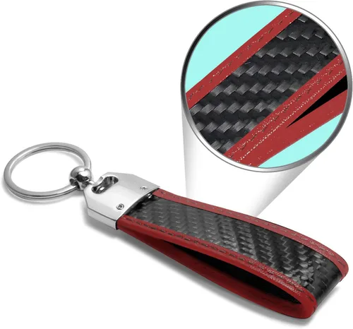 Miniatura 3 de iPick Image Correa de fibra de carbono real para Chevrolet Corvette C7 Z06 con llavero de borde de costura de cuero rojo, rojo, negro (Red /Black)