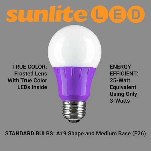 Miniatura 5 de Sunlite 41527 Bombilla LED A19 de color, 3 vatios (equivalente a 25 W), base mediana E26, no regulable, certificación UL, decoración de fiesta