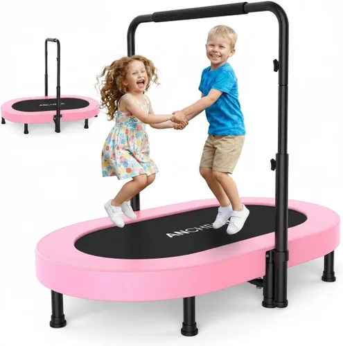 Miniatura 11 de ANCHEER 56" Double Mini Trampoline for Kids, Mini Rebounder with 5-Level Adjustable Handle, Parent-Child Trampoline for Kids, Max Load 220lbs, Fun