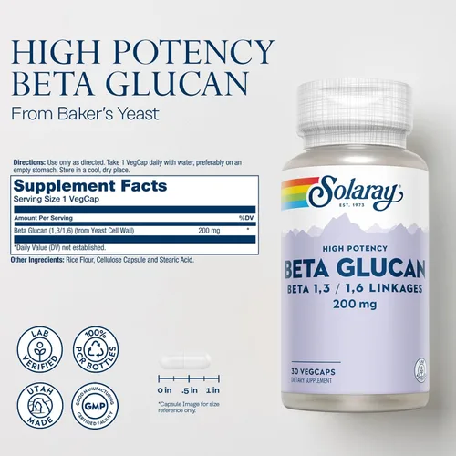 Miniatura 2 de SOLARAY Suplementos de beta glucano, apoyo inmunológico, apoyo cardíaco y digestivo con fibra beta glucano de levadura de panadero, alta potencia