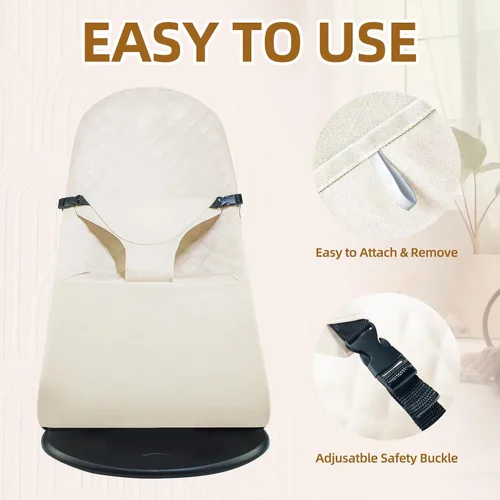 Miniatura 3 de Asiento de tela para gorila, funda de repuesto para Baby Bjorn Bouncer Bliss, suave y transpirable, lavable a máquina (beige, solo funda)