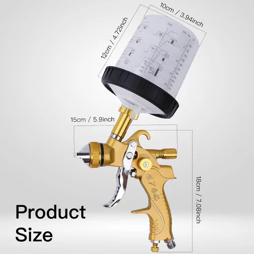 Miniatura 8 de Pistola pulverizadora HVLP con 10 tazas desechables de pintura de 600ML, 4 boquillas, 1.4/1.7/2.0/2.5mm, kit de pistola pulverizadora de pintura