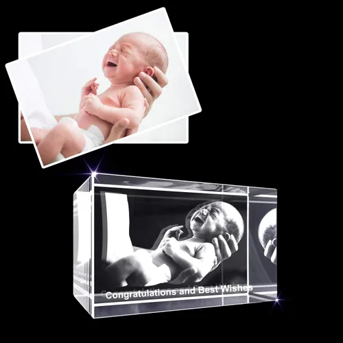 Miniatura 3 de A&B Crystal Collection Bebé recién nacido, regalo de foto 3D grabada, recuerdo de felicitación y celebración (rectángulo pequeño (3 x 2 x 2 pulgadas)