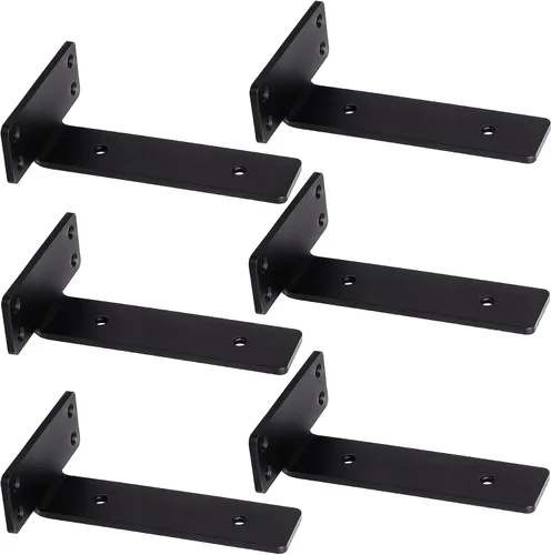 Miniatura 8 de CONNOO Soportes flotantes de alta resistencia, soportes de metal ocultos en L de 6 pulgadas para soporte de estantes, soportes de estante rústicos