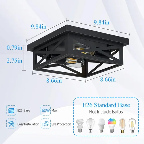 Miniatura 2 de SKEJAO Lámpara de techo de montaje empotrado negra, 2 luces cuadradas para pasillo, montaje de techo para granja, cocina, pasillo, dormitorio