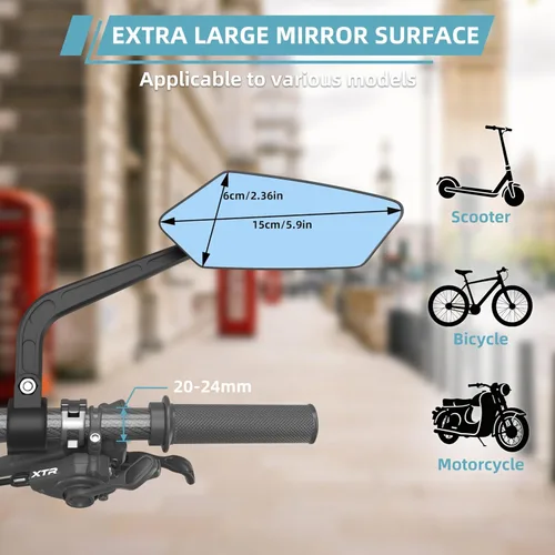 Miniatura 3 de Paquete de 2 espejos de bicicleta, espejos de bicicleta para manillar, espejos retrovisores ajustables de seguridad de 360°, accesorios de ajuste