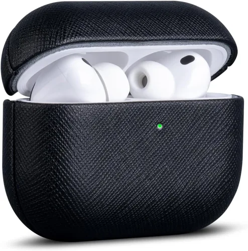 Miniatura 9 de Haobobro Funda de piel para AirPods Pro 3, piel seleccionada respetuosa con la piel, con textura de fibra de carbono, hecha a mano, funda rígida
