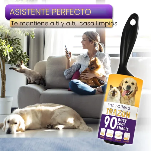 Miniatura 6 de Paquete económico de 450 hojas / 5 repuestos, rodillo adhesivo, removedor de pelusa para perros, gatos, pelo de mascotas, rodillos de pelusa