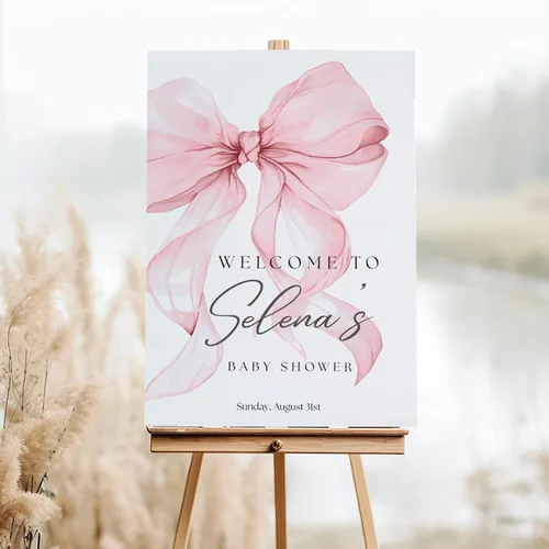 Miniatura 6 de Letrero de bienvenida personalizado para baby shower, letrero de bienvenida personalizado con lazo rosa para baby shower, póster de lazo rosa