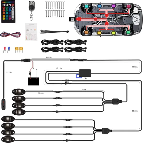 Miniatura 9 de 8 vainas RGB LED Rock Lights para Jeeps, camiones, carrito de golf, ATV, UTV RZR, SUV, todoterreno, kit impermeable multicolor con aplicación, modo