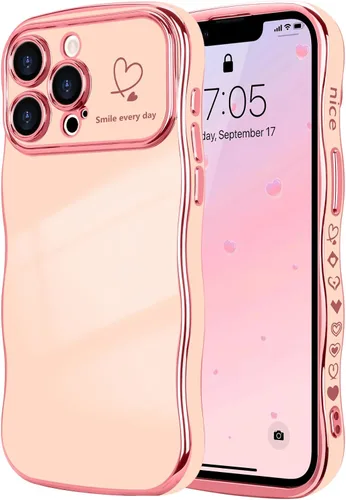 Miniatura 19 de LCHULLE Funda para iPhone 12 Pro para mujeres y niñas, lindo marco ondulado con forma rizada con patrón de corazón de amor, cubierta de protección