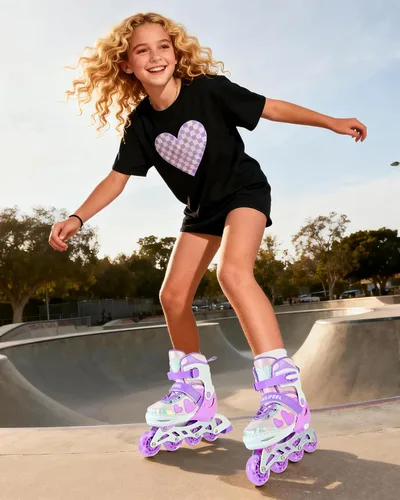 Miniatura 7 de SULIFEEL Love Hearts - Patines en línea ajustables de 4 tamaños para niñas con pompones esponjosos, ruedas iluminadas de 3 a 12 años, regalo