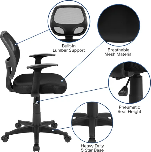 Miniatura 4 de Flash Furniture Mallard - Silla de oficina giratoria de malla con respaldo medio con asiento acolchado y brazos en T, silla de escritorio acolchada