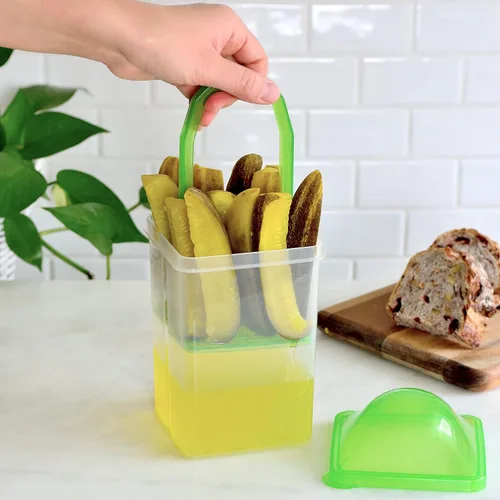 Miniatura 4 de Youngever Paquete de 2 recipientes para pepinillos con colador, soporte de plástico para pepinillos con colador, conservador de pepinillos con tapa