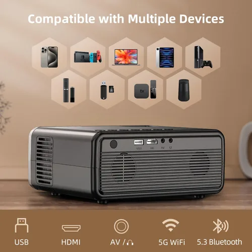 Miniatura 6 de FUDONI Proyector con WiFi y Bluetooth 4K compatible, proyectores de películas para exteriores mejorados de 18000L para exteriores Native 1080P FHD