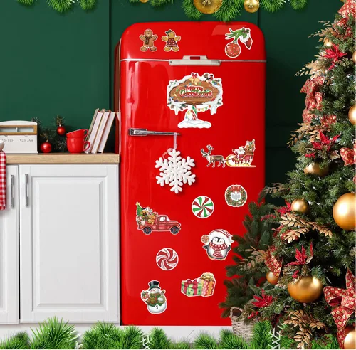 Miniatura 2 de 12 Piezas de Imanes de Navidad para Refrigerador, Decoración Magnética para Nevera, Calcomanías de Coche de Navidad, Imanes de Árbol de Navidad