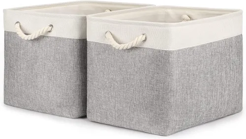 Miniatura 51 de Bidtakay Cestas de almacenamiento de tela con asas [paquete de 2] organizador de lona grande de 16 x 11.8 x 11.8 pulgadas, canastas altas plegables