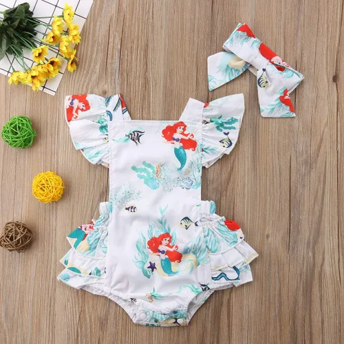 Miniatura 2 de Conjunto de 2 piezas de ropa de verano con estampado floral y manga abombada para bebé niña