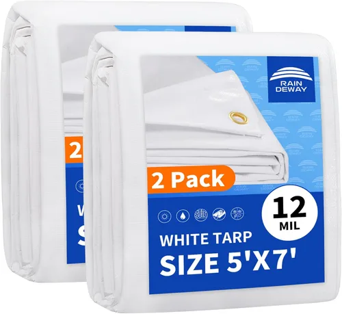 Miniatura 50 de RAINDEWAY Lona blanca resistente de 12 mil de 15 x 20 pies, resistente a los rayos UV, impermeable, resistente a la intemperie, con ojales de metal