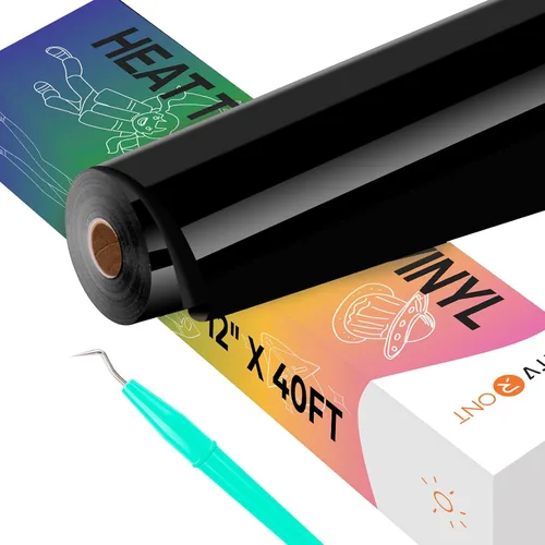 Miniatura 68 de HTVRONT Rollo de vinilo HTV negro, 10 pulgadas x 6 pies, transferencia de calor 3D para camisetas, Cricut y Cameo, fácil de cortar, desmalezar