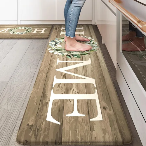 Miniatura 29 de KIMODE Alfombra Antifatiga para Cocina 2 Piezas, Alfombras de Cocina Impermeables y Antideslizantes, Alfombra de Cocina de Estilo Rústico para Piso