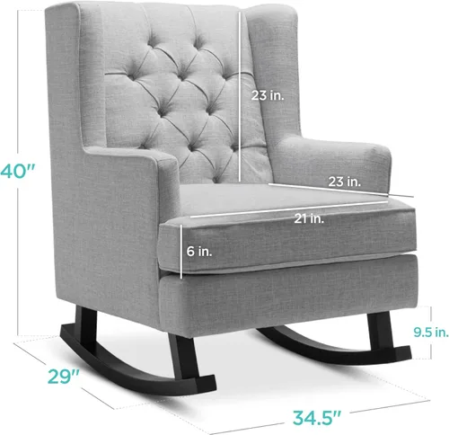 Miniatura 3 de Best Choice Products Silla mecedora decorativa, tapizada con respaldo de terciopelo de lujo copetudo para guardería, sala de estar, dormitorio