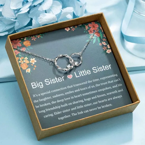 Miniatura 2 de Regalos para hermanas, collar de plata de ley con 2 círculos entrelazados para hermanas grandes y pequeñas, regalos de cumpleaños para hermanas