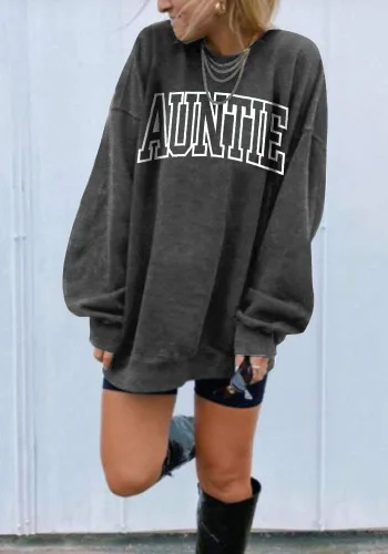 Miniatura 2 de Sudadera de manga larga con cuello redondo para mujer con estampado de letras de tía