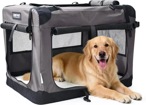 Miniatura 21 de JESPET Jaulas suaves para perros para mascotas, 3 puertas, plegables, con correas y tapete de forro polar para perros, gatos, conejos, uso