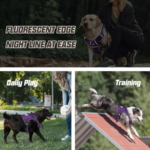 Miniatura 4 de AUROTH Arnés táctico para perros grandes, antitirones, ajustable, reflectante, K9, chaleco de entrenamiento para mascotas, arnés de servicio Púrpura