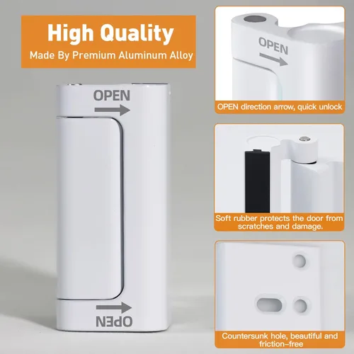 Miniatura 5 de Cerradura de refuerzo de seguridad para puerta doméstica, paquete de 1 cerradura de puerta delantera blanca mejorada para seguridad de niños que