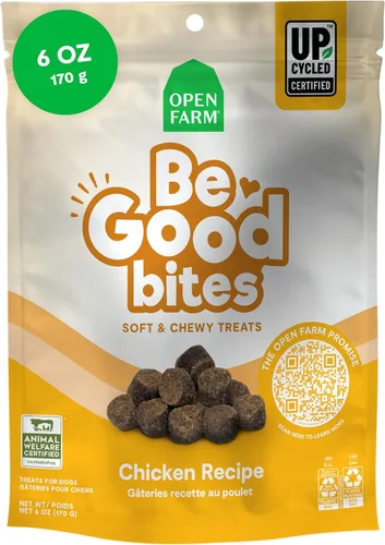 Open Farm, Be Good Bites, golosinas suaves para entrenamiento de perros, pequeñas y masticables, hechas con ingredientes de origen ético y