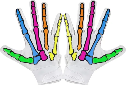 Miniatura 7 de Glorious Traders Youth Football Gloves American Wide Receiver Football Gloves for Adult Men Women & Boys with Super Sticky Silicone Grip Palms Blanco