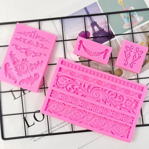 Miniatura 2 de Rainmae 4 moldes barrocos de silicona para fondant, molde de chocolate con encaje de flores de alivio, molde de arcilla de encaje de desplazamiento
